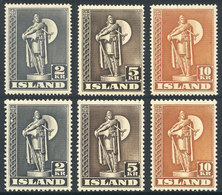 879 ICELAND: Sc.229/231 + 229a/231a, 1939/45 And 1947 Statue Of Thorfinn Karlsefni, - Other & Unclassified