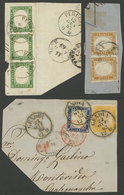 891 ITALY: 3 Old Fragments Of Folded Covers With Nice Postages And Varied Cancels, V - Sardegna