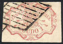 904 ITALY: Sc.11, 1852 1S. Rose, Used, 3 Very Ample Margins, With Signature And Cert - Papal States