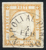 913 ITALY: Sc.25, 1861 10G. Orange, Used, Very Fine Quality, Signed By Enzo Diena! - Napoli