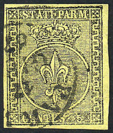 916 ITALY: Sc.1, 1852 5c. Black On Yellow, Used, Excellent Quality, Signed By Enzo D - Parme