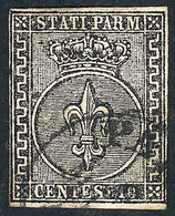 917 ITALY: Sc.2, 1852 10c. Black On White, Used, VF Quality, Signed By Enzo Diena - Parme