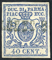 919 ITALY: Sc.11, 1857/9 40c. Blue, With Straightline COLORNO Cancel (scarce), Very - Parma