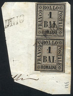 921 ITALY: Sc.2, 1859 1B., Vertical Pair On Fragment With The Rare Straightline BUAR - Romagna