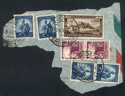 938 ITALY: Sc.518, 1949 100L. Repubblica Romana, Used On Fragment Along Other Values - Non Classificati