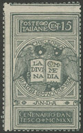 951 ITALY: Sc.133, 1921 Dante's Anniversary, UNISSUED 15c., Mint With Very Light Hin - Sin Clasificación