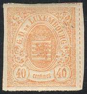 1013 LUXEMBOURG: Yv.23, 1865/73 40c. Orange, Rouletted With Color Lines, Mint Part Or - Sonstige & Ohne Zuordnung