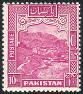 1058 PAKISTAN: Sc.41b, 1948/57 10R. Lilac-rose PERFORATION 12, MNH, Excellent Quality - Pakistán