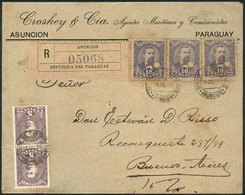 1079 PARAGUAY: Front Of A Registered Cover Franked With 40c., Sent From Asunción To B - Paraguay