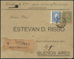 1085 PARAGUAY: Front Of A Registered Cover Franked With 40c., Sent From Asunción To B - Paraguay