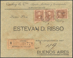 1089 PARAGUAY: Front Of A Registered Cover Franked With 42c. (14c. X 3), Sent From As - Paraguay