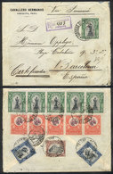 1117 PERU: 19/AP/1908 Arequipa - Spain, Registered Cover With Nice Postage On Front A - Pérou