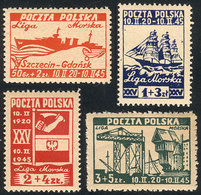 1148 POLAND: Yvert 446A/446D, 1945 Port Of Gdansk (ships, Crane), Cmpl. Set Of 4 MNH - Otros & Sin Clasificación