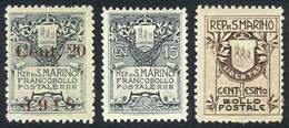 1171 SAN MARINO: Sc.78 + 79 + 80, The 3 Values Mint Never Hinged, Superb, Catalog Val - Other & Unclassified