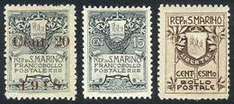 1171 SAN MARINO: Sc.78 + 79 + 80, The 3 Values Mint Never Hinged, Superb, Catalog Val - Autres & Non Classés