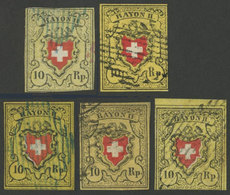 1190 SWITZERLAND: Sc.8, 1850 10Rp., 5 Used Examples, Mixed Quality, Catalog Value US$ - Otros & Sin Clasificación