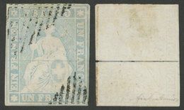 1191 SWITZERLAND: Sc.30, 1855/7 1Fr. Lavander With Black Silk Thread, Good Used Examp - Other & Unclassified