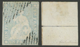 1191 SWITZERLAND: Sc.30, 1855/7 1Fr. Lavander With Black Silk Thread, Good Used Examp - Otros & Sin Clasificación