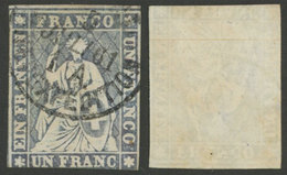 1192 SWITZERLAND: Sc.31, 1855/7 1Fr. Lavander With Yellow Silk Thread, Average Qualit - Other & Unclassified