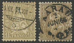 1193 SWITZERLAND: Sc.50 + 50b, 1862/4 1Fr. In Golden And Redish Bronze, Used, Minor D - Sonstige & Ohne Zuordnung