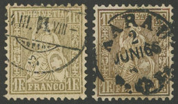 1193 SWITZERLAND: Sc.50 + 50b, 1862/4 1Fr. In Golden And Redish Bronze, Used, Minor D - Autres & Non Classés