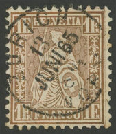 1194 SWITZERLAND: Sc.50a, 1864/4 1Fr. Yellowish Bronze, Used, With Tiny Crease In One - Autres & Non Classés