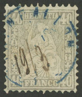1195 SWITZERLAND: Sc.58, 1867/78 40c. Gray, Used, Interesting Cancel! - Autres & Non Classés