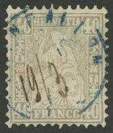 1195 SWITZERLAND: Sc.58, 1867/78 40c. Gray, Used, Interesting Cancel! - Otros & Sin Clasificación