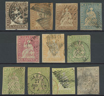 1209 SWITZERLAND: "Stockcard With 11 Used Imperforate ""Helvetia"" Examples, Issued B - Sonstige & Ohne Zuordnung