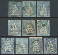 1211 SWITZERLAND: "Sc.14 + Similar Values, 1854/1862 10Rp., Stockcard With 10 Used Ex - Other & Unclassified