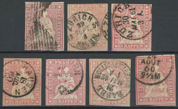 1212 SWITZERLAND: Sc.14 + Similar Values, 1854/1862 15Rp., Stockcard With 7 Used Exam - Other & Unclassified