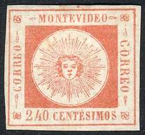 1243 URUGUAY: Yv.12, 1859 240c. Red, Thin Figures, Mint Without Gum, VF Quality,  Cat - Uruguay