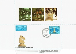 1984-CE-20 CUBA 1982 (LG1450) UNFOLDED AEROGRAMME CHESS AJEDREZ SPECIAL CANCEL 1984. INAUGURACION TORNEO RADIO REBELDE. - Storia Postale