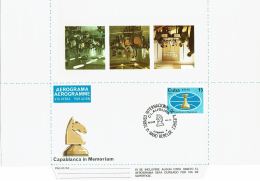 1984-CE-21 CUBA 1982 (LG1451) UNFOLDED AEROGRAMME CHESS AJEDREZ SPECIAL CANCEL 1984. CLAUSURA TORNEO RADIO REBELDE. - Cartas & Documentos