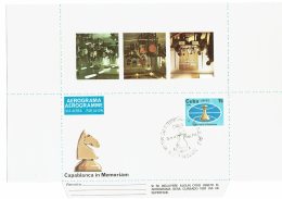 1985-CE-30 CUBA 1982 (LG1449) UNFOLDED AEROGRAMME CHESS AJEDREZ SPECIAL CANCEL. TORNEO RADIO REBELDE. - Storia Postale