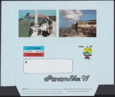 1991-EP-63 CUBA 1991 (LG1435) UNFOLDED POSTAL STATIONERY AEROGRAMME PANAMERICAN GAMES, PANANFILEX, MORRO CASTLE. - Covers & Documents