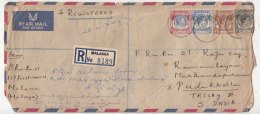 $1 And Other Values KGVI 1949 Used On Regd Airmail Cover, Malacca To India, Malyasia, Singapore Cds, As Scan - Malacca