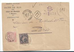 PM014 / Monaco, Fürst Charles, 40 C. (1885) + Fürst Albert 15 C. (1891) Auf Einschreiben  Nach Paris - Lettres & Documents