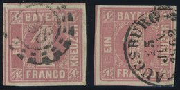 BAYERN 3I O, 1850, 1 Kr. Hellrot, Type I, Mit K2 Und Offenem MR-Stempel, 2 Prachtwerte - Autres & Non Classés