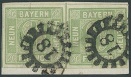 BAYERN 5a Paar BrfStk, 1853, 9 Kr. Blaugrün Im Waagerechten Paar (Vortrennschnitt Im Zwischenraum), Linke Marke Mit Plat - Sonstige & Ohne Zuordnung