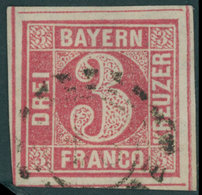 BAYERN 9 O, 1862, 3 Kr. Rosa Mit 4 Vollständigen Schnittlinien!, Offener Mühlradstempel, Kabinett - Sonstige & Ohne Zuordnung