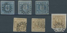BAYERN 10/1 O,BrfStk , 1862, 6 Kr. Blau Und 9 Kr. Braun, Je 3 Pracht- Und Kabinettwerte In Nuancen - Autres & Non Classés