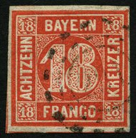 BAYERN 13a O, 1862, 18 Kr. Zinnoberrot, Pracht, Gepr. Pfenninger, Mi. 200.- - Andere & Zonder Classificatie
