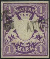 BAYERN 30a O, 1874, 1 M. Violett, Pracht, Gepr. Stegmüller, Mi. 100.- - Autres & Non Classés