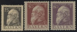 BAYERN 80,83,85I *, 1911, 25, 50 Und 80 Pf. Luitpold, Type I, Falzrest, 3 Prachtwerte, Mi. 103.- - Other & Unclassified