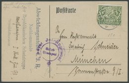 BAYERN D 25 BRIEF, 1919, 71/2 Pf. Graugrün Auf Dienstpostkarte Der Bayer. Republik. Schutztruppe Kassen-Verwaltung Mit V - Altri & Non Classificati