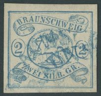 BRAUNSCHWEIG 2 O, 1852, 2 Sgr. Lebhaftpreußischblau, Blaue Halbkreisstempel, Pracht, Mi. 350.- - Braunschweig