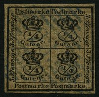 BRAUNSCHWEIG 9a O, 1857, 4/4 Ggr. Schwarz Auf Graubraun, Seltener Blauer Nummernstempel 23 (HOHEGEISS), Unten Minimaler  - Brunswick