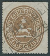 BRAUNSCHWEIG 20 O, 1865, 3 Gr. Orangebraun, Schwarzer R2 VELCHELDE, Pracht, Signiert, Mi. (200.-) - Braunschweig