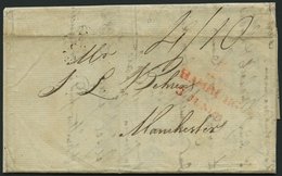 HAMBURG VORPHILA 1817, HAMBURG.,roter L2 Mit Turm Auf Brief Nach Manchester, Rückseitiger Transitstempel, Feinst - Prefilatelia